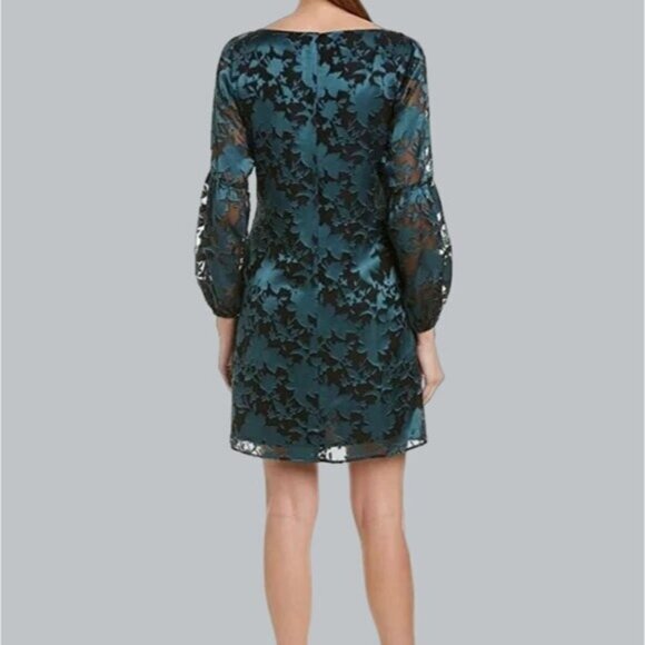 Vince Camuto Ladies Long Blouson Sleeve Shift Dress Keyhole Burnout Lined NEW 14 - Picture 2 of 9